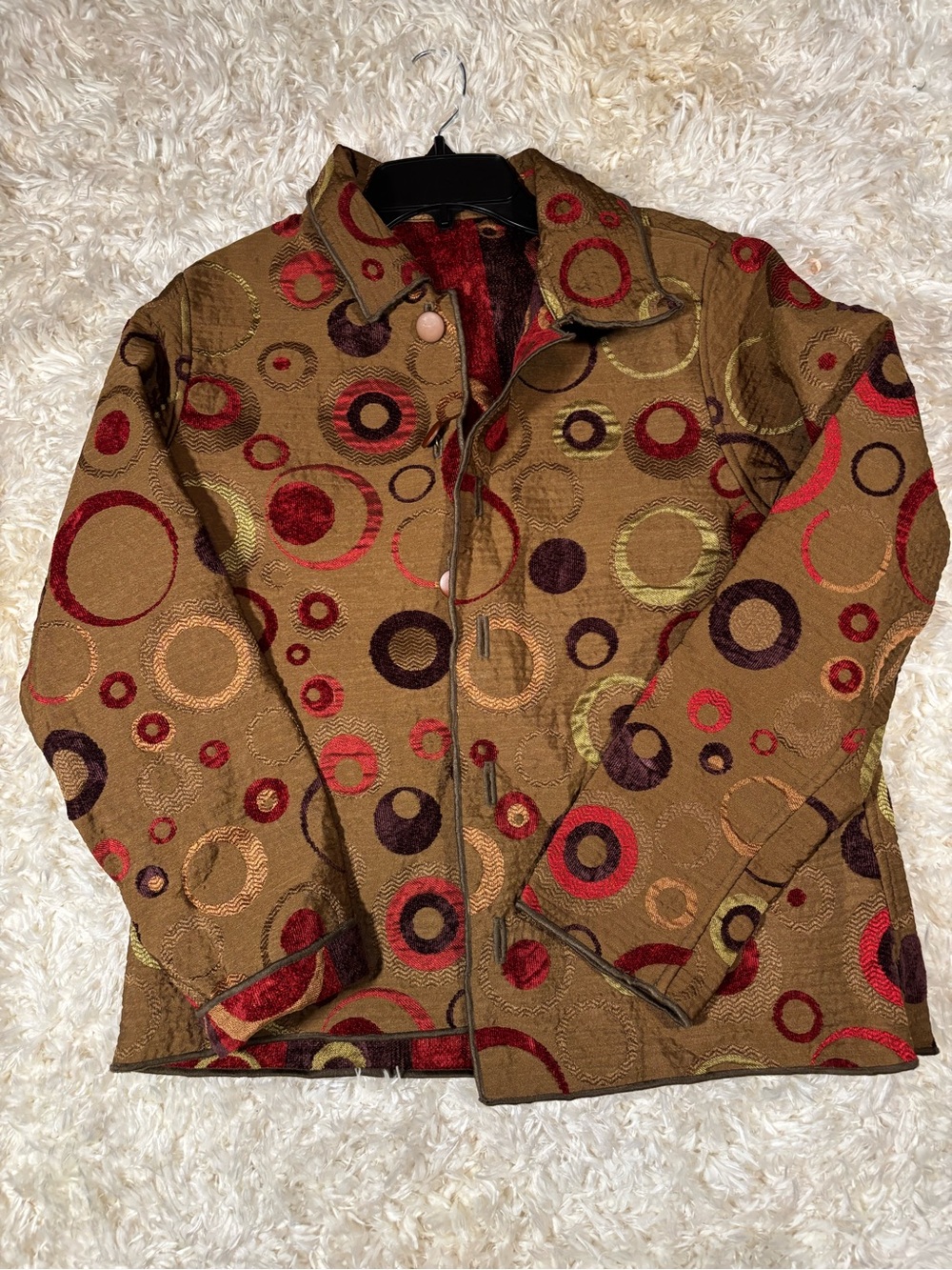 Winding River Women’s Brown Patterned Circle-Print Jacket-Reversible-Small